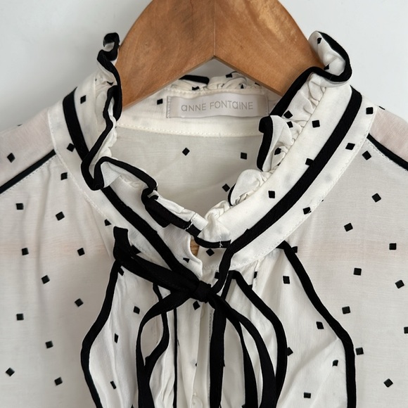 Anne Fontaine Jane Geometric polka dot Print Ruffle sz44 - Picture 6 of 8